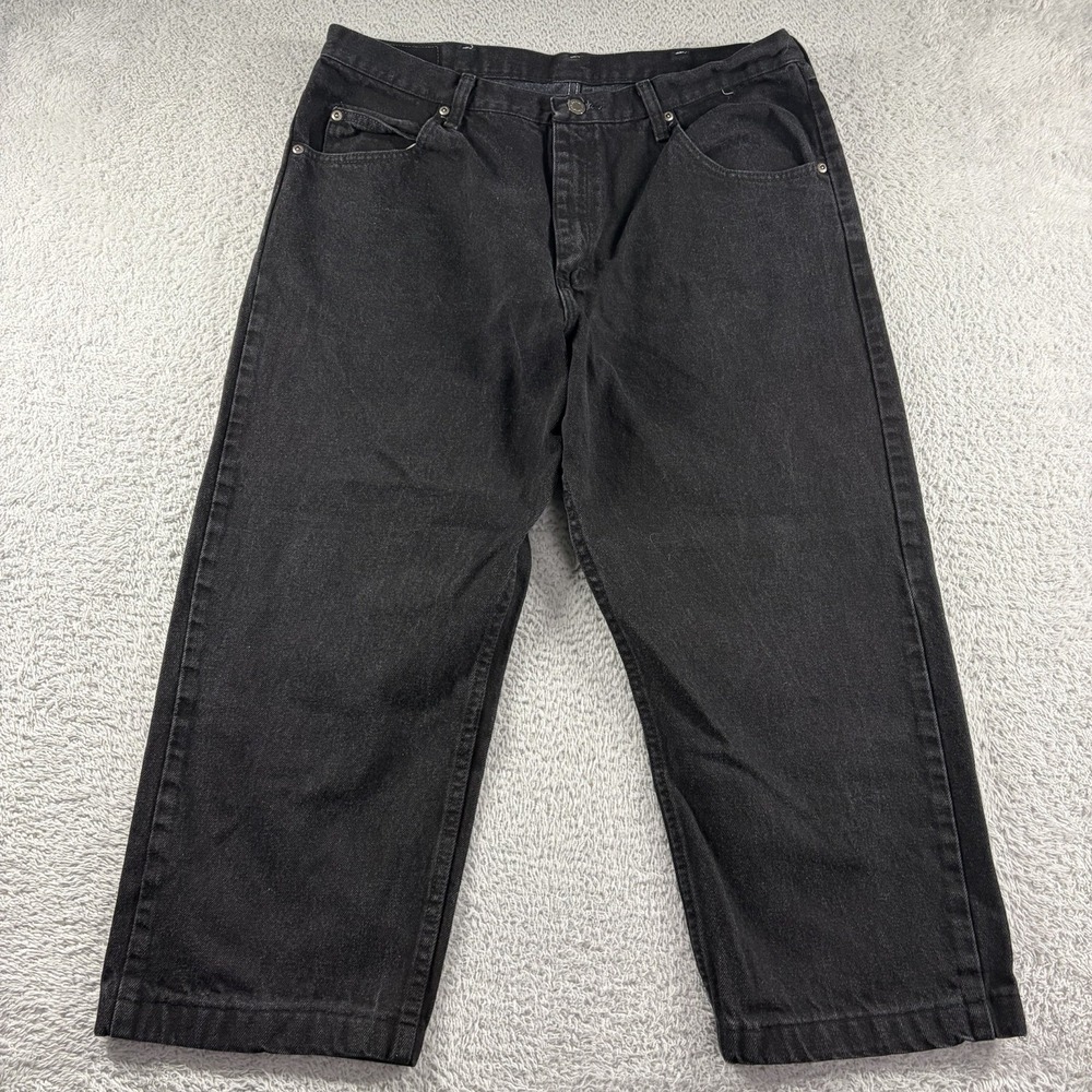Vintage Wrangler 97601 Regular Fit Jeans Mens 38x22 Black Cropped Rocker Punk